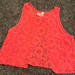 Aeropostale Coral Open Back Lace Cropped Tank Top